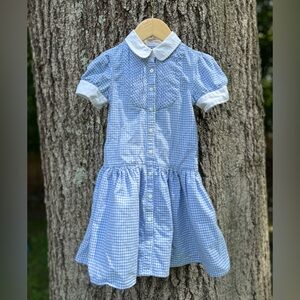 Ralph Lauren Girl’s Cottagecore Blue White Gingham Dress Peter Pan Collar 5T